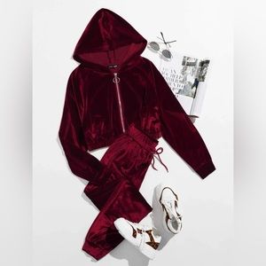 O-ring velvet zip up hoodie & sweatpants set